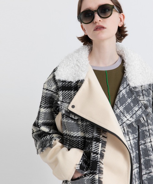 AULA AILA（アウラアイラ）の「チェックコンビネーションブルゾン（ブルゾン・レディース・カーキ/アイボリー/ブラック・0）」の20枚目の写真