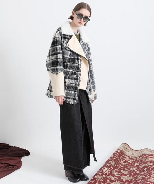 AULA AILA（アウラアイラ）の「チェックコンビネーションブルゾン（ブルゾン・レディース・カーキ/アイボリー/ブラック・0）」の16枚目の写真