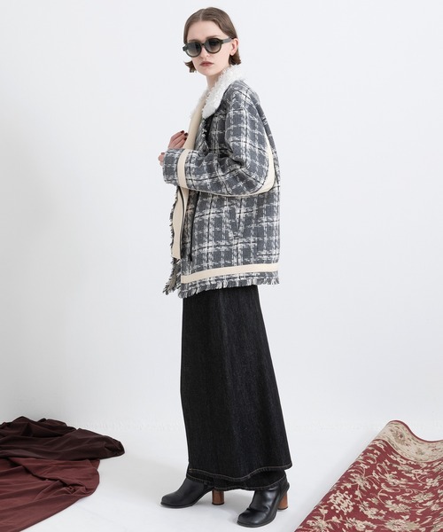 AULA AILA（アウラアイラ）の「チェックコンビネーションブルゾン（ブルゾン・レディース・カーキ/アイボリー/ブラック・0）」の15枚目の写真