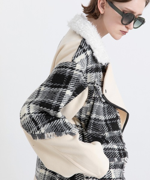 AULA AILA（アウラアイラ）の「チェックコンビネーションブルゾン（ブルゾン・レディース・カーキ/アイボリー/ブラック・0）」の18枚目の写真