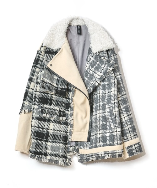 AULA AILA（アウラアイラ）の「チェックコンビネーションブルゾン（ブルゾン・レディース・カーキ/アイボリー/ブラック・0）」の5枚目の写真