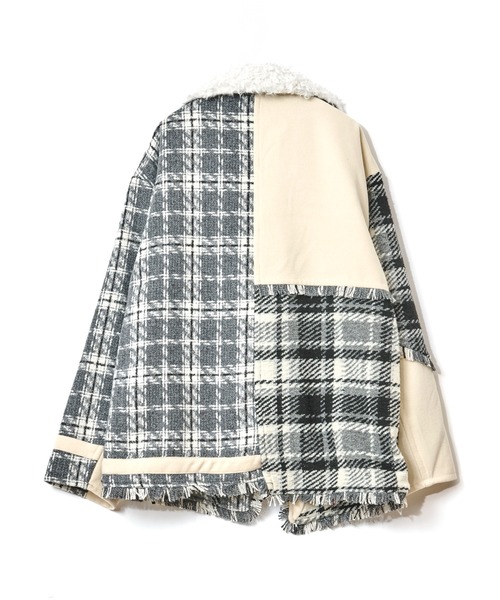 AULA AILA（アウラアイラ）の「チェックコンビネーションブルゾン（ブルゾン・レディース・カーキ/アイボリー/ブラック・0）」の4枚目の写真