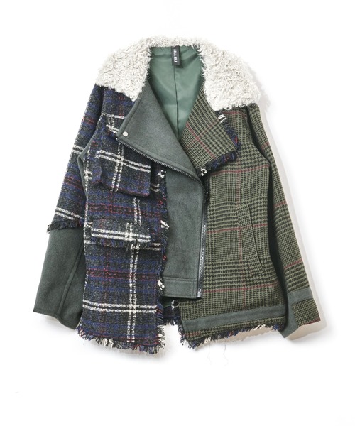 AULA AILA（アウラアイラ）の「チェックコンビネーションブルゾン（ブルゾン・レディース・カーキ/アイボリー/ブラック・0）」の8枚目の写真