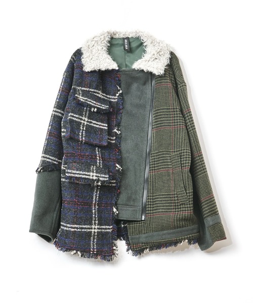 AULA AILA（アウラアイラ）の「チェックコンビネーションブルゾン（ブルゾン・レディース・カーキ/アイボリー/ブラック・0）」の7枚目の写真