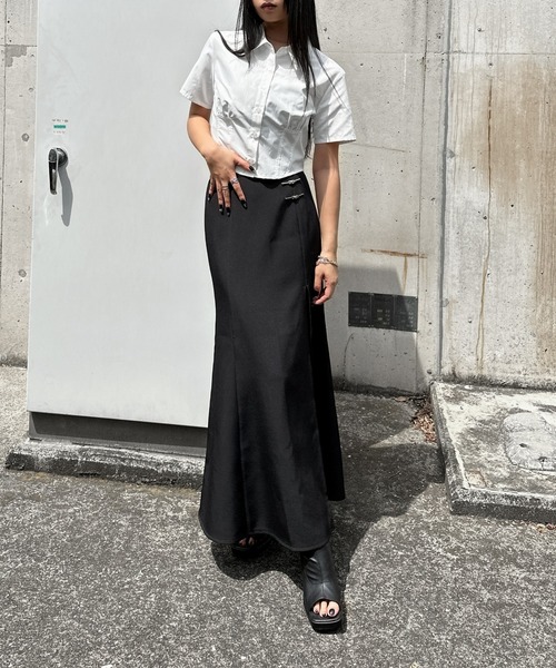 LVEU.（ラブユ.）の「【LVEU.】ウエストデザイン半袖クロップドシャツ / トップス シャツ 半袖 クロップド ショート 韓国 韓国ファッション ブラック ホワイト ブルー ZOZOTOWN限定（シャツ/ブラウス・レディース・ホワイト/ブラック/ブルー・FREE）」の5枚目の写真