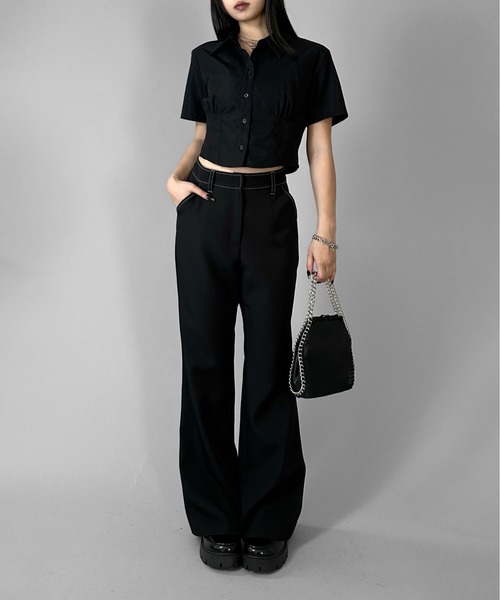 LVEU.（ラブユ.）の「【LVEU.】ウエストデザイン半袖クロップドシャツ / トップス シャツ 半袖 クロップド ショート 韓国 韓国ファッション ブラック ホワイト ブルー ZOZOTOWN限定（シャツ/ブラウス・レディース・ホワイト/ブラック/ブルー・FREE）」の17枚目の写真