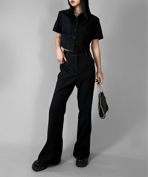 LVEU.（ラブユ.）の「【LVEU.】ウエストデザイン半袖クロップドシャツ / トップス シャツ 半袖 クロップド ショート 韓国 韓国ファッション ブラック ホワイト ブルー ZOZOTOWN限定（シャツ/ブラウス・レディース・ホワイト/ブラック/ブルー・FREE）」の20枚目の写真