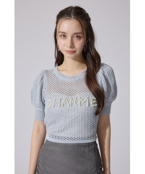 rienda(リエンダ)の「メッシュロゴショートニットトップス 夏服 半袖 サマーニット(ニット/セーター・レディース・ライトブルー/ブラック/ライトピンク・FREE)」の22枚目の写真