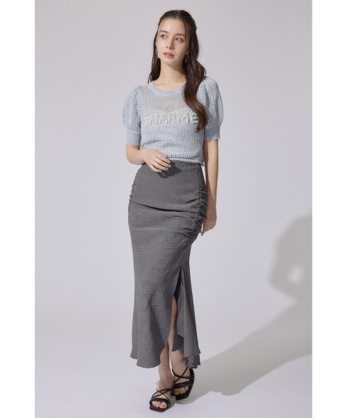 rienda(リエンダ)の「メッシュロゴショートニットトップス 夏服 半袖 サマーニット(ニット/セーター・レディース・ライトブルー/ブラック/ライトピンク・FREE)」の21枚目の写真