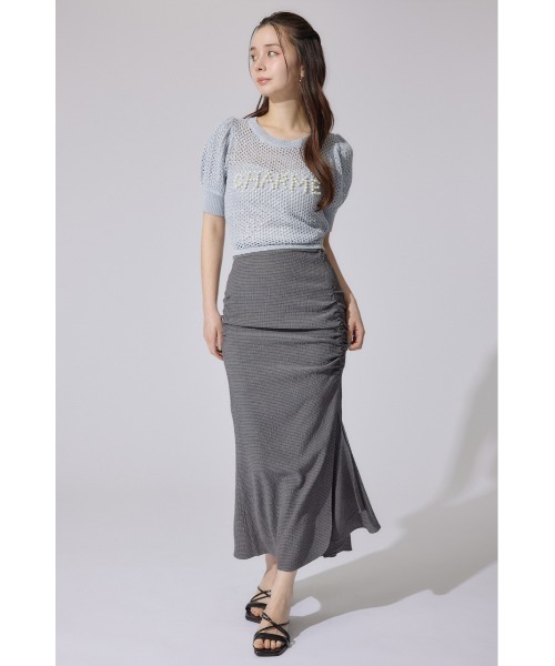 rienda(リエンダ)の「メッシュロゴショートニットトップス 夏服 半袖 サマーニット(ニット/セーター・レディース・ライトブルー/ブラック/ライトピンク・FREE)」の20枚目の写真