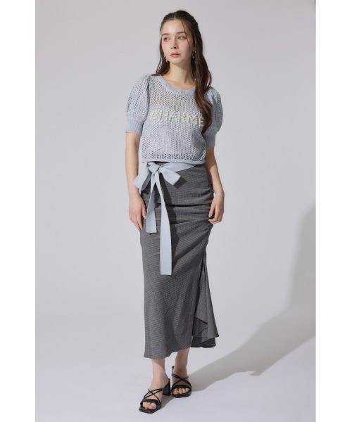rienda(リエンダ)の「メッシュロゴショートニットトップス 夏服 半袖 サマーニット(ニット/セーター・レディース・ライトブルー/ブラック/ライトピンク・FREE)」の19枚目の写真