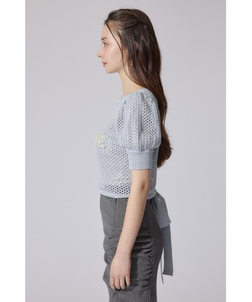 rienda(リエンダ)の「メッシュロゴショートニットトップス 夏服 半袖 サマーニット(ニット/セーター・レディース・ライトブルー/ブラック/ライトピンク・FREE)」の17枚目の写真