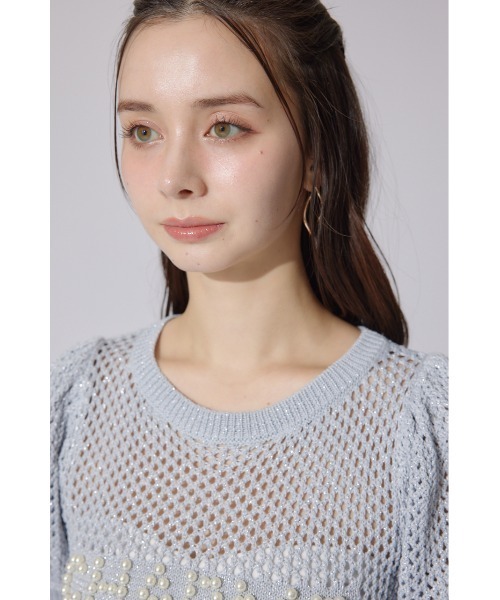 rienda(リエンダ)の「メッシュロゴショートニットトップス 夏服 半袖 サマーニット(ニット/セーター・レディース・ライトブルー/ブラック/ライトピンク・FREE)」の15枚目の写真