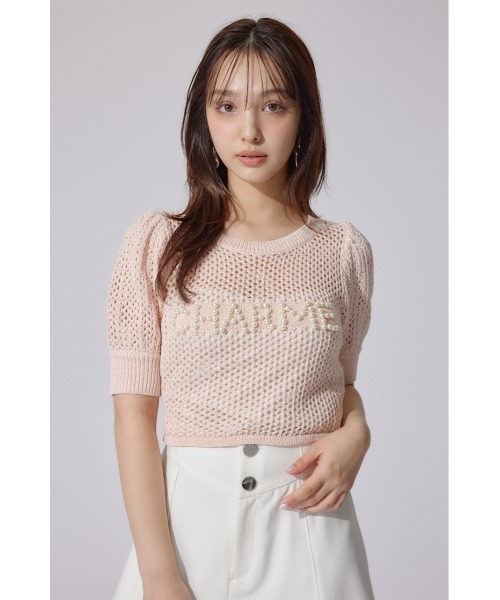 セール】メッシュロゴショートニットトップス 夏服 半袖 サマー