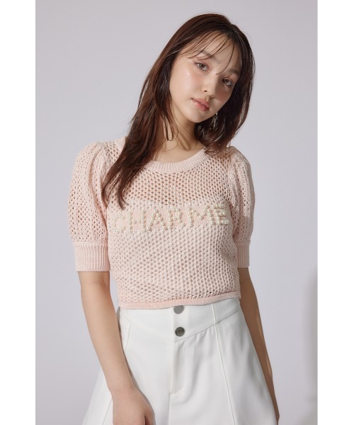 rienda(リエンダ)の「メッシュロゴショートニットトップス 夏服 半袖 サマーニット(ニット/セーター・レディース・ライトブルー/ブラック/ライトピンク・FREE)」の10枚目の写真