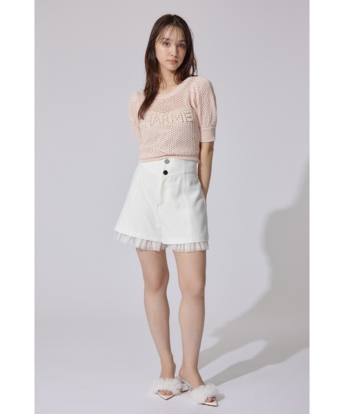 rienda(リエンダ)の「メッシュロゴショートニットトップス 夏服 半袖 サマーニット(ニット/セーター・レディース・ライトブルー/ブラック/ライトピンク・FREE)」の9枚目の写真