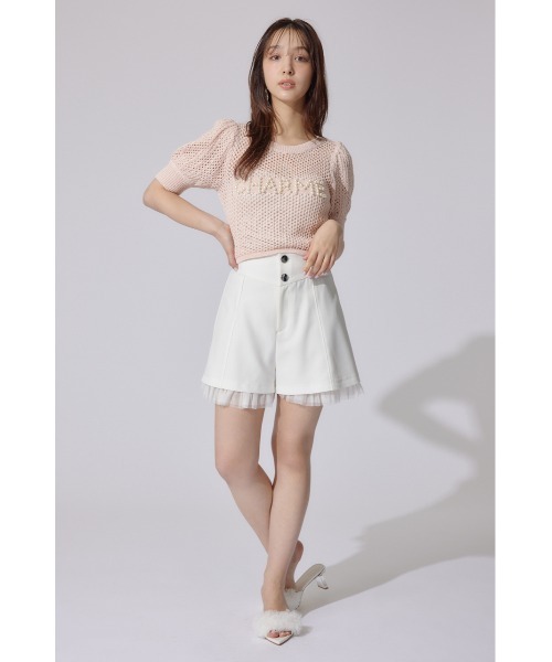 rienda(リエンダ)の「メッシュロゴショートニットトップス 夏服 半袖 サマーニット(ニット/セーター・レディース・ライトブルー/ブラック/ライトピンク・FREE)」の8枚目の写真