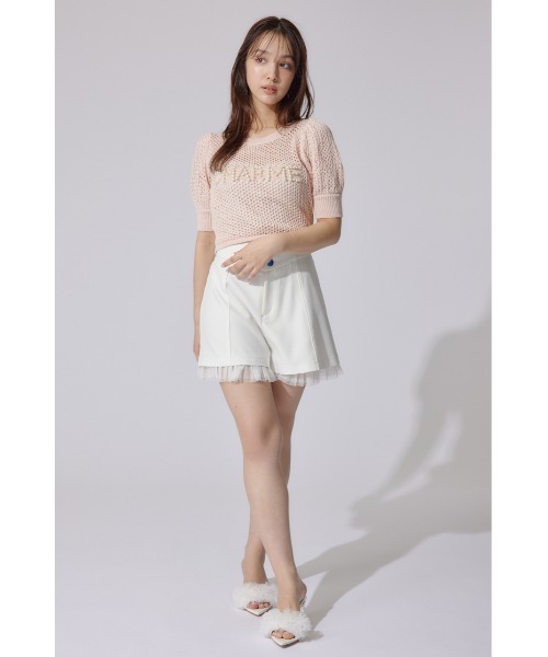 rienda(リエンダ)の「メッシュロゴショートニットトップス 夏服 半袖 サマーニット(ニット/セーター・レディース・ライトブルー/ブラック/ライトピンク・FREE)」の7枚目の写真