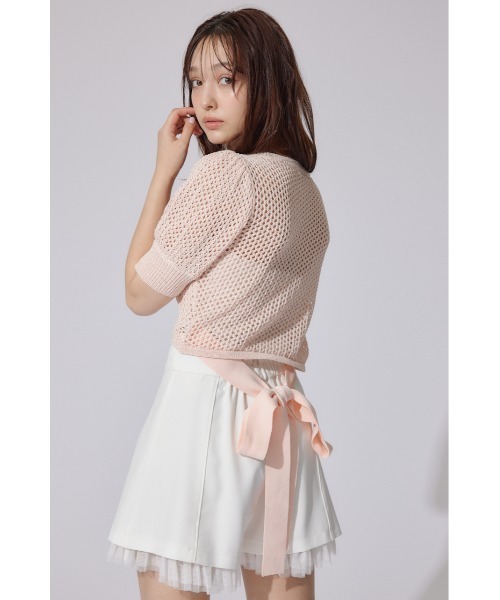 rienda(リエンダ)の「メッシュロゴショートニットトップス 夏服 半袖 サマーニット(ニット/セーター・レディース・ライトブルー/ブラック/ライトピンク・FREE)」の6枚目の写真