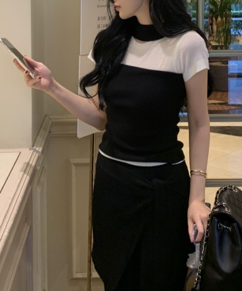 gossip!ロサンゼルス(ゴシップロサンゼルス)の「チョーカー風ストラップ チューブトップ(チューブトップ・レディース・オフホワイト/ブラック・FREE)」の1枚目の写真