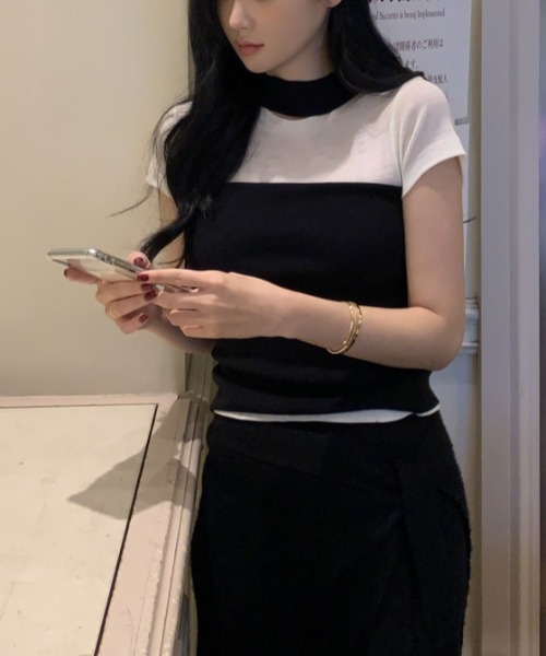 gossip!ロサンゼルス(ゴシップロサンゼルス)の「チョーカー風ストラップ チューブトップ(チューブトップ・レディース・オフホワイト/ブラック・FREE)」の6枚目の写真