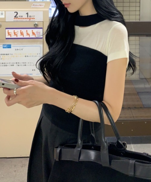 gossip!ロサンゼルス(ゴシップロサンゼルス)の「チョーカー風ストラップ チューブトップ(チューブトップ・レディース・オフホワイト/ブラック・FREE)」の7枚目の写真
