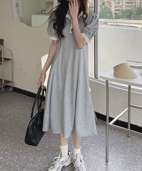 SPIGA(スピーガ)の「衿、袖配色ポロワンピース(ワンピース・レディース・グレー/ブラック・X-LARGE/LARGE/MEDIUM/SMALL)」の1枚目の写真