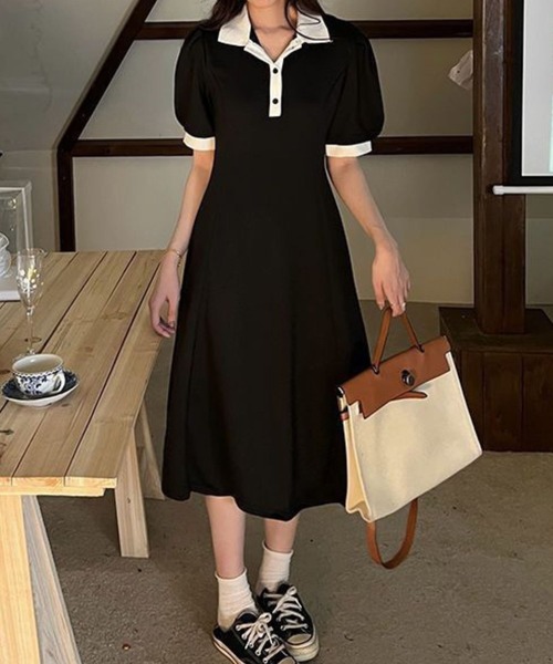 SPIGA(スピーガ)の「衿、袖配色ポロワンピース(ワンピース・レディース・グレー/ブラック・X-LARGE/LARGE/MEDIUM/SMALL)」の15枚目の写真
