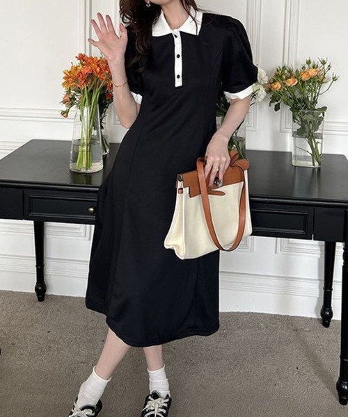 SPIGA(スピーガ)の「衿、袖配色ポロワンピース(ワンピース・レディース・グレー/ブラック・X-LARGE/LARGE/MEDIUM/SMALL)」の11枚目の写真