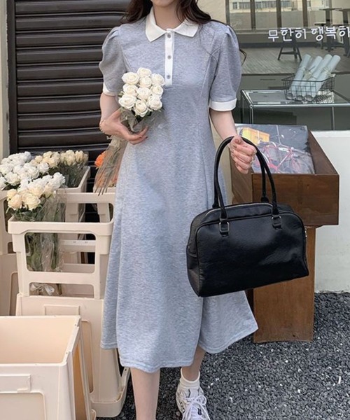 SPIGA(スピーガ)の「衿、袖配色ポロワンピース(ワンピース・レディース・グレー/ブラック・X-LARGE/LARGE/MEDIUM/SMALL)」の7枚目の写真