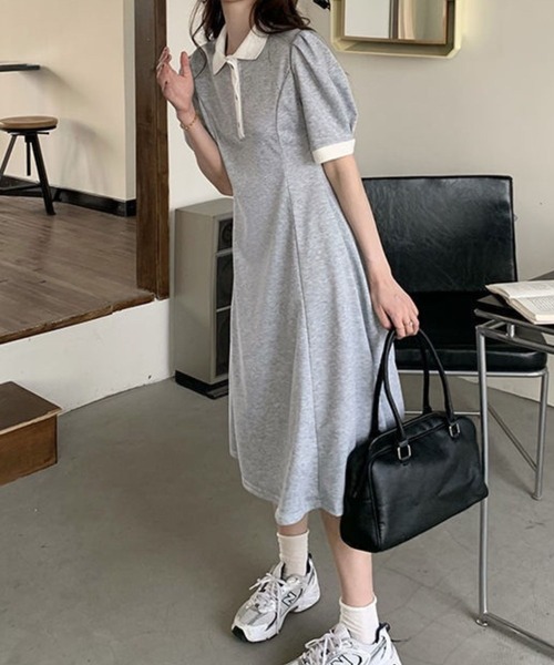 SPIGA(スピーガ)の「衿、袖配色ポロワンピース(ワンピース・レディース・グレー/ブラック・X-LARGE/LARGE/MEDIUM/SMALL)」の5枚目の写真