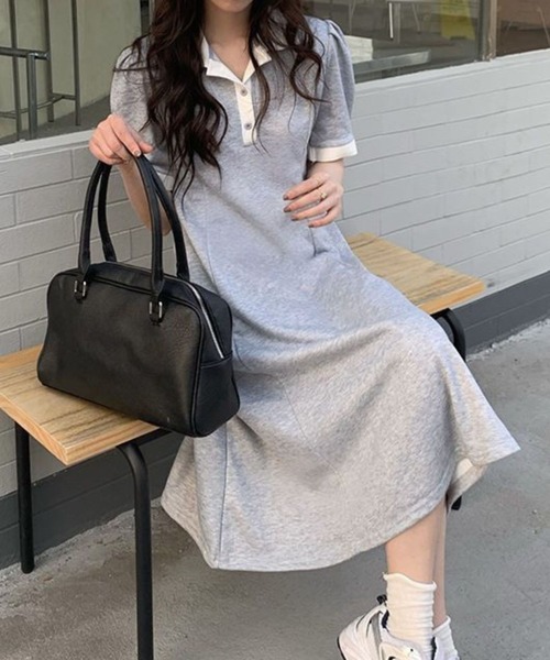 SPIGA(スピーガ)の「衿、袖配色ポロワンピース(ワンピース・レディース・グレー/ブラック・X-LARGE/LARGE/MEDIUM/SMALL)」の3枚目の写真