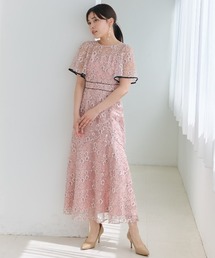 アシメギャザーパイピングレースドレス
