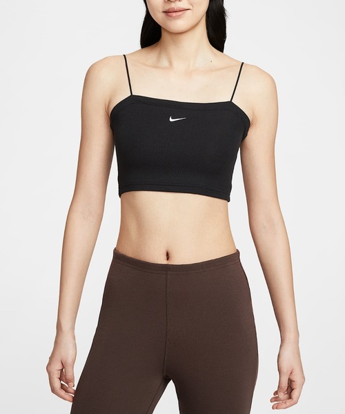 【NIKE】★CHLL KNIT 2N1 CROP TOP★正規品★韓国人気★ Nike Sportswear Chill Knit Cropped Black 2-in-1 T-shirt For