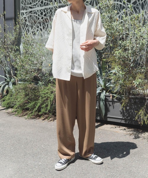 ITEMS URBANRESEARCH（アイテムズ アーバンリサーチ）の「ウェーブカッティングオープンカラーシアーシャツ（シャツ/ブラウス・メンズ・オフホワイト/ブラック・MEDIUM/LARGE）」の6枚目の写真