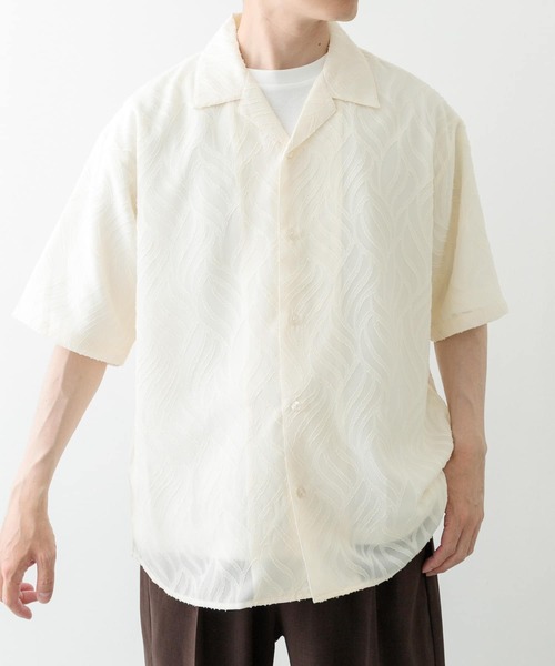 ITEMS URBANRESEARCH（アイテムズ アーバンリサーチ）の「ウェーブカッティングオープンカラーシアーシャツ（シャツ/ブラウス・メンズ・オフホワイト/ブラック・MEDIUM/LARGE）」の10枚目の写真