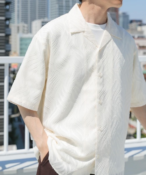 ITEMS URBANRESEARCH（アイテムズ アーバンリサーチ）の「ウェーブカッティングオープンカラーシアーシャツ（シャツ/ブラウス・メンズ・オフホワイト/ブラック・MEDIUM/LARGE）」の11枚目の写真