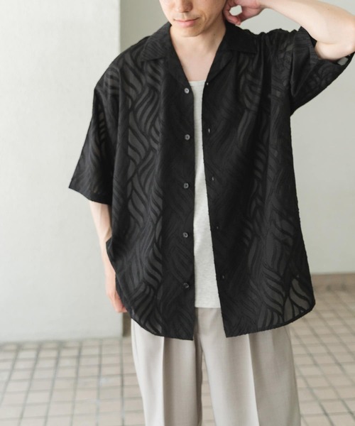 ITEMS URBANRESEARCH（アイテムズ アーバンリサーチ）の「ウェーブカッティングオープンカラーシアーシャツ（シャツ/ブラウス・メンズ・オフホワイト/ブラック・MEDIUM/LARGE）」の18枚目の写真