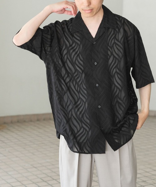 ITEMS URBANRESEARCH（アイテムズ アーバンリサーチ）の「ウェーブカッティングオープンカラーシアーシャツ（シャツ/ブラウス・メンズ・オフホワイト/ブラック・MEDIUM/LARGE）」の19枚目の写真