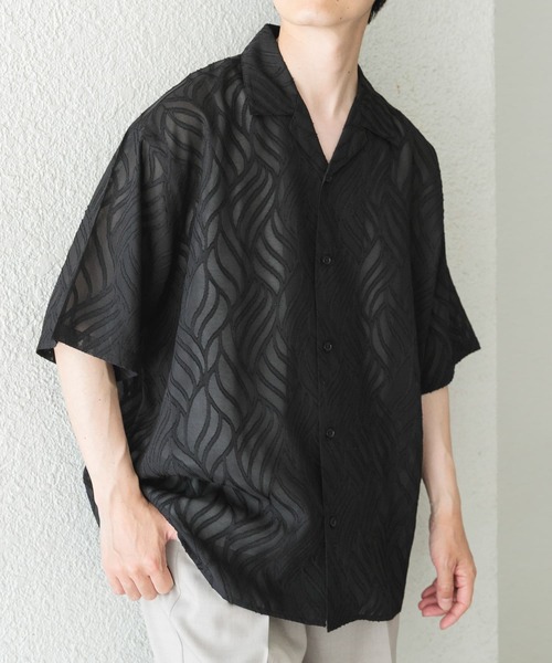 ITEMS URBANRESEARCH（アイテムズ アーバンリサーチ）の「ウェーブカッティングオープンカラーシアーシャツ（シャツ/ブラウス・メンズ・オフホワイト/ブラック・MEDIUM/LARGE）」の21枚目の写真