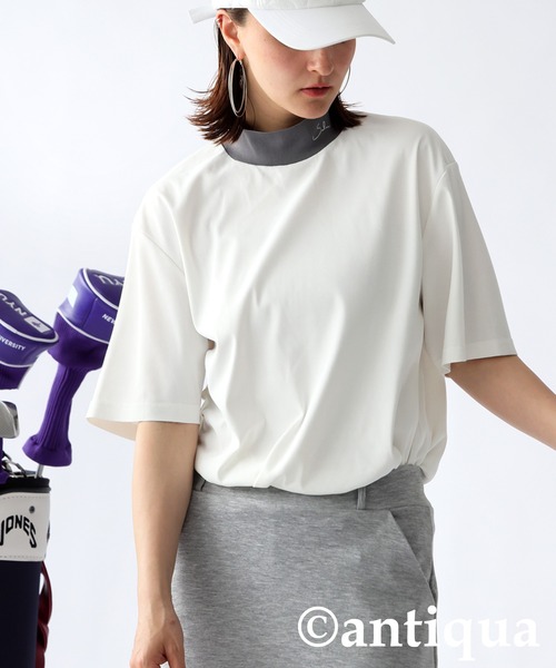 antiqua(アンティカ)の「異素材ハイネックカットソートップス(Tシャツ/カットソー・レディース・ホワイト/ブラック・ML/LXL/SM)」の2枚目の写真