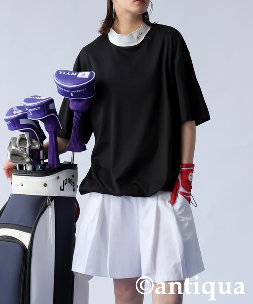 antiqua(アンティカ)の「異素材ハイネックカットソートップス(Tシャツ/カットソー・レディース・ホワイト/ブラック・ML/LXL/SM)」の1枚目の写真