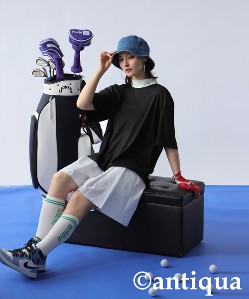 antiqua(アンティカ)の「異素材ハイネックカットソートップス(Tシャツ/カットソー・レディース・ホワイト/ブラック・ML/LXL/SM)」の3枚目の写真