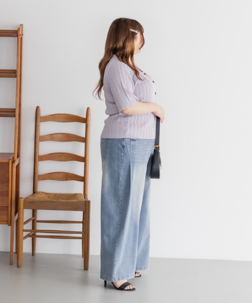 CLETTE(クレット)の「襟付きリブ編みニット(ニット/セーター・レディース・ラベンダー/オフホワイト/ブラック・LL/3L/4L)」の19枚目の写真