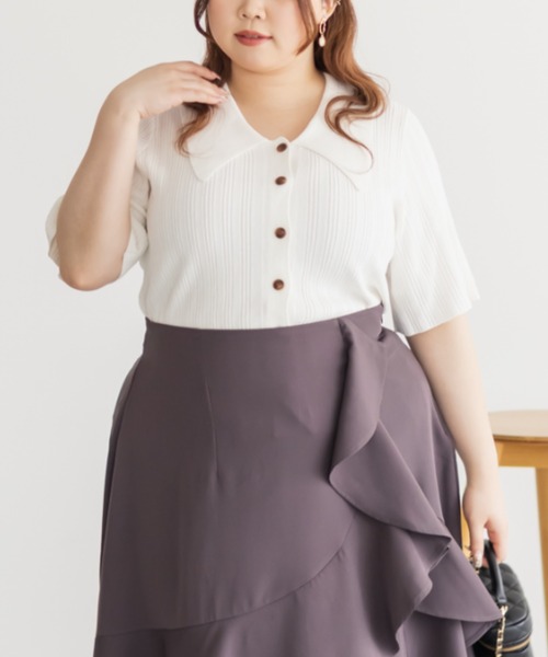 CLETTE(クレット)の「襟付きリブ編みニット(ニット/セーター・レディース・ラベンダー/オフホワイト/ブラック・LL/3L/4L)」の6枚目の写真