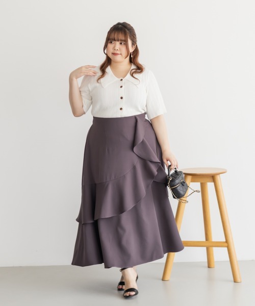 CLETTE(クレット)の「襟付きリブ編みニット(ニット/セーター・レディース・ラベンダー/オフホワイト/ブラック・LL/3L/4L)」の8枚目の写真