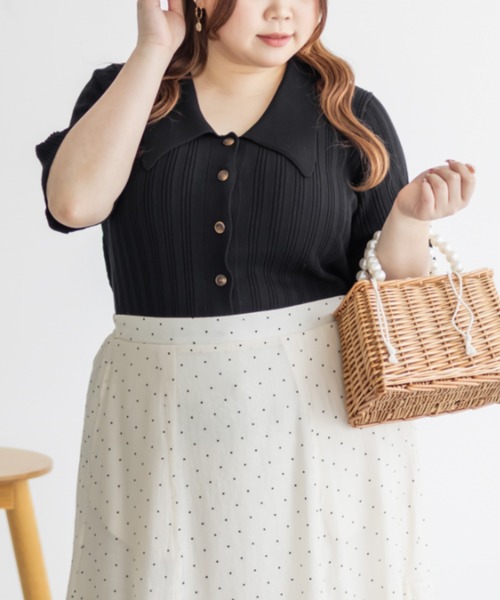 CLETTE(クレット)の「襟付きリブ編みニット(ニット/セーター・レディース・ラベンダー/オフホワイト/ブラック・LL/3L/4L)」の10枚目の写真