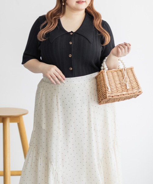 CLETTE(クレット)の「襟付きリブ編みニット(ニット/セーター・レディース・ラベンダー/オフホワイト/ブラック・LL/3L/4L)」の11枚目の写真