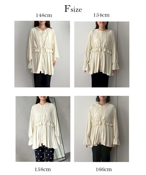 prose verse（プロズヴェール）の「【UVカット】ウエストフリルキャンディスリーブラッシュガードパーカー（ラッシュガード・レディース・ブラック/アイボリー・FREE）」の3枚目の写真