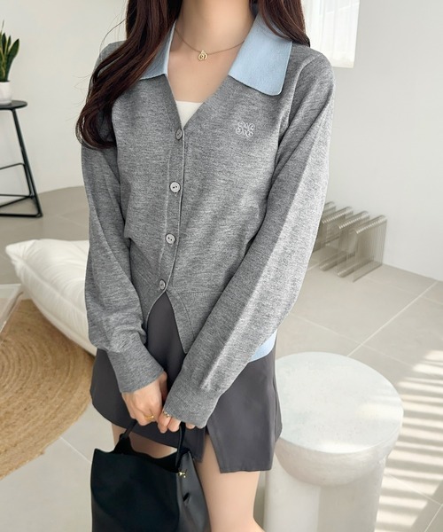 最終 doublet ブラック カーディガン 前面刺繍 前後2way配色ボタン糸カーディガン